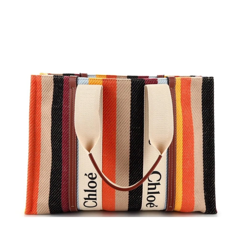 Chloe Woody Medium  Striped Canvas Tote Bag. NEW with tags